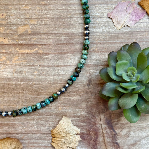 African Turquoise & Sterling Pearl Necklace 19”