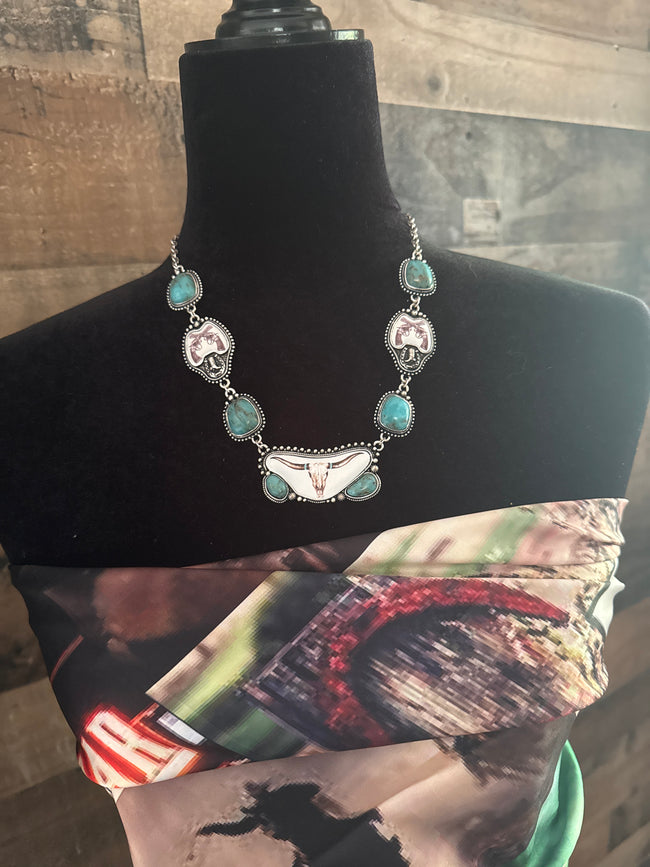 Steer Head Stone Necklace