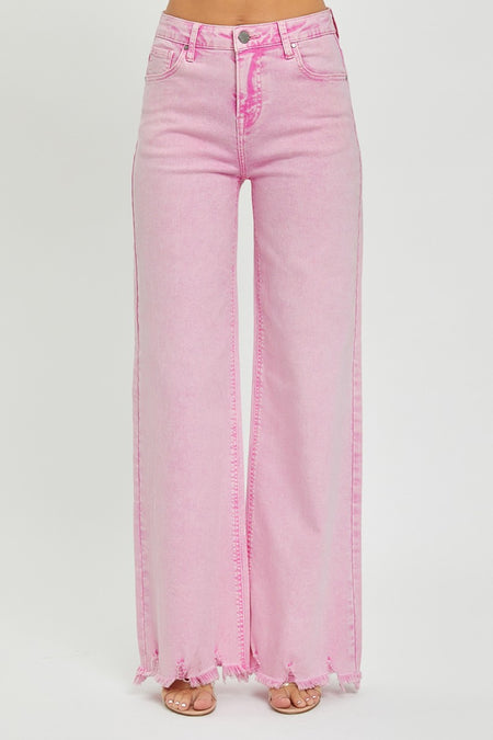 RISEN - Mid Rise Button Fly Wide Leg Jeans