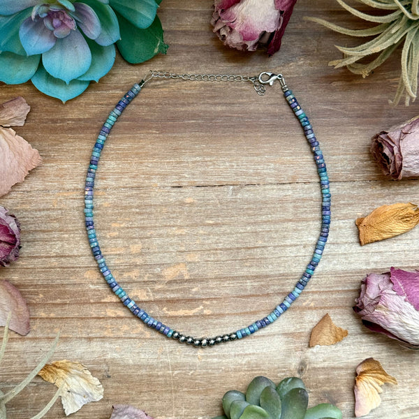 Sterling Silver Pearls choker and Purple Dolomite Heishi