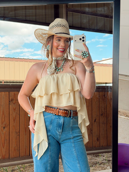 HYFVE Halter Neck Buttoned Washed Top