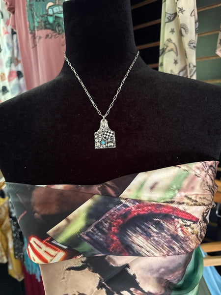 Checker Spade Cattle Tag Necklace