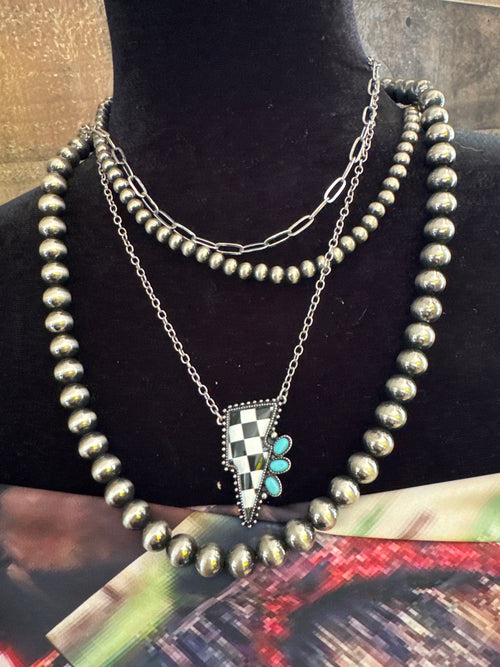 Western Turquoise Bolt Layered Necklace