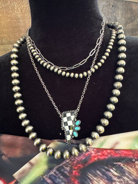 Western Turquoise Bolt Layered Necklace
