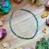 African Turquoise Heishi & Sterling Silver Pearl Necklace