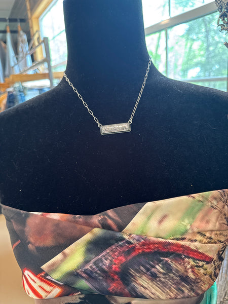 Arena Nights Tooled Bar Necklace - Silver