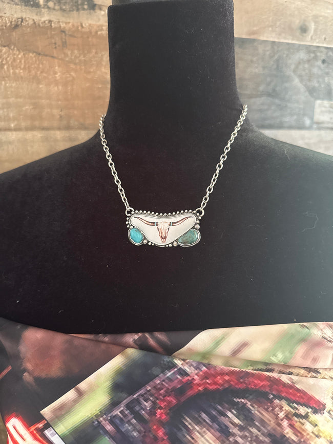 Steer Print w/ Stone Necklace