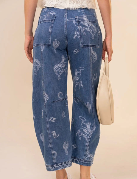 The Western Print Barrel Jeans