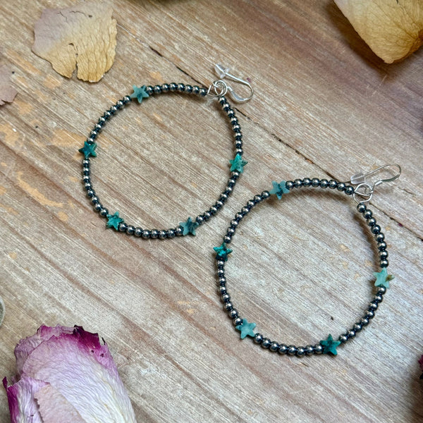 African Turquoise Star Hoop Earrings – 3mm Sterling Silver