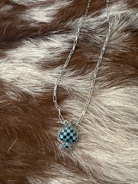 Checker Spade Necklace - Turq