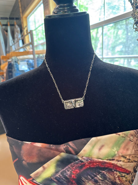 Desert Scene Longhorn Bar Necklace