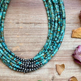 African Turquoise Heishi & Sterling Silver Pearl Necklace