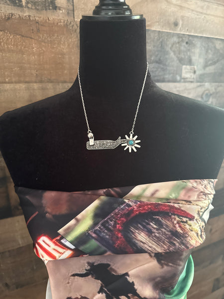 COWBOY BOOTS SPUR NECKLACE - SILVER / TURQUOISE