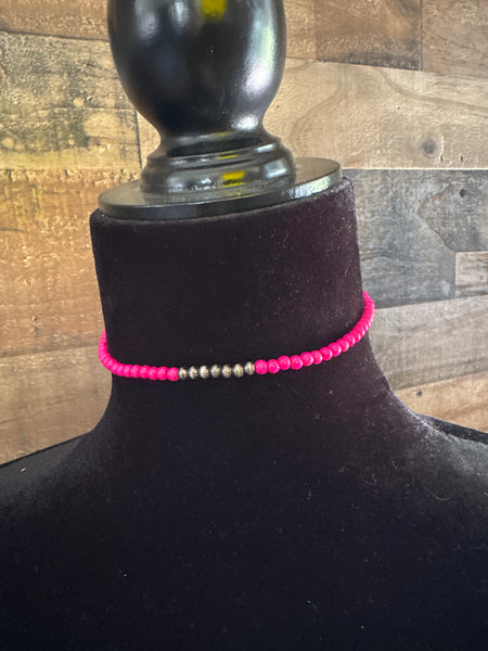 Hot Pink Beaded Choker