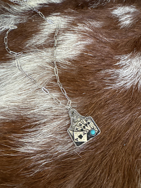 Cards & Turquoise Cattle Tag Necklace