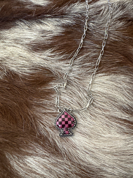 Checker Spade Necklace - Pink