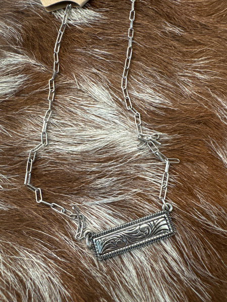 Arena Nights Tooled Bar Necklace - Silver