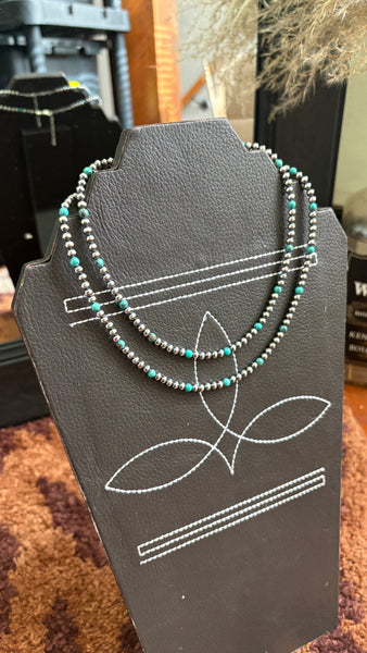 4MM TURQUOISE & STERLING SILVER PEARL NECKLACE