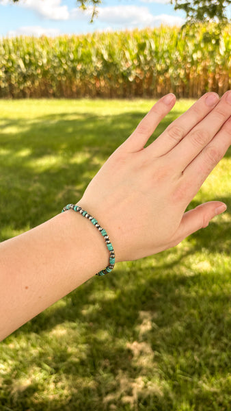 4MM PEARL & TURQUOISE DISC STRETCH BRACELET