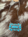 LARGE WESTERN HAND STONE BAR NECKLACE - SILVER / TURQUOISE