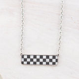 Checkered Pendant Bar Necklace - Blk/Wht