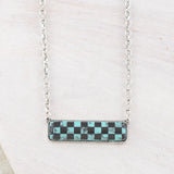 Checkered Pendant Bar Necklace
