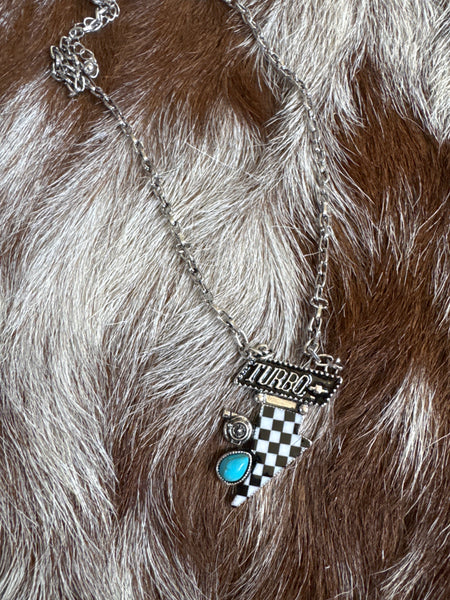 Western Turbo Checkered Bolt Necklace
