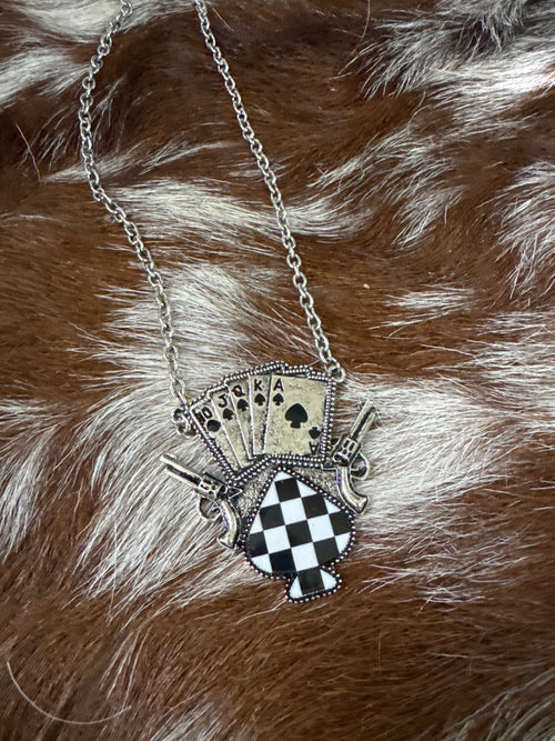 Play Your Cards Right Checker Spade Necklace