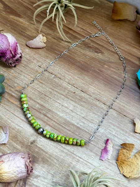 16” Green Variscite Paperclip Necklace – Sterling Silver Accent