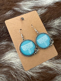 Western Boot Stitch Circle Earrings - Turq.