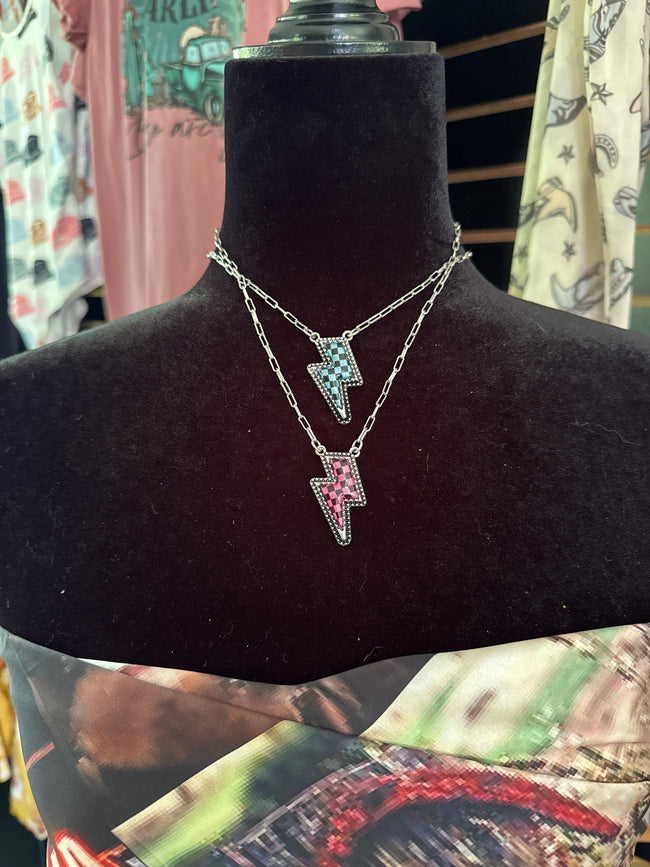 Checker Bolt Necklace - 2 COLORS