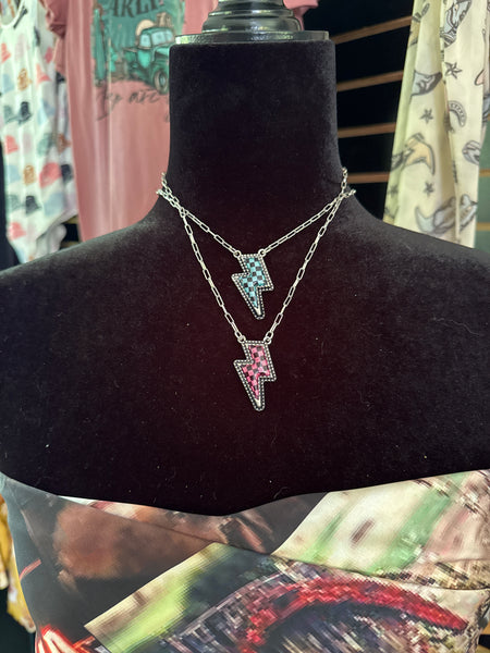 Checker Bolt Necklace - 2 COLORS