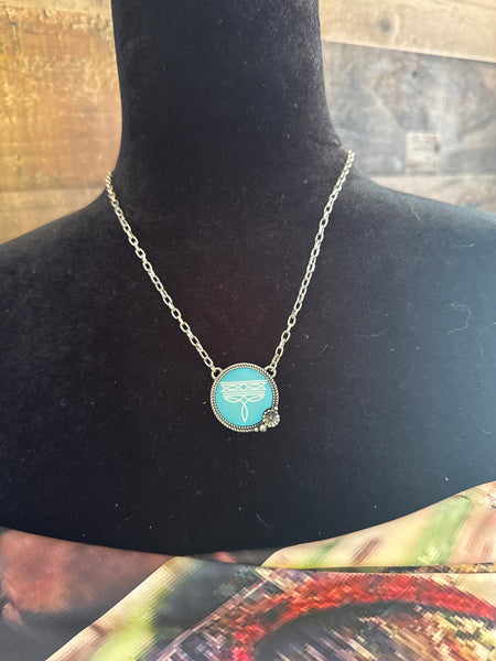 Boot Stitch Circle Necklace - Turq.