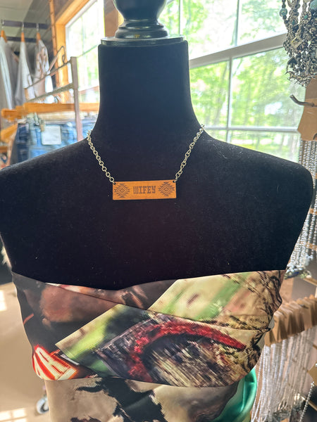 Wifey Leather Bar Necklace