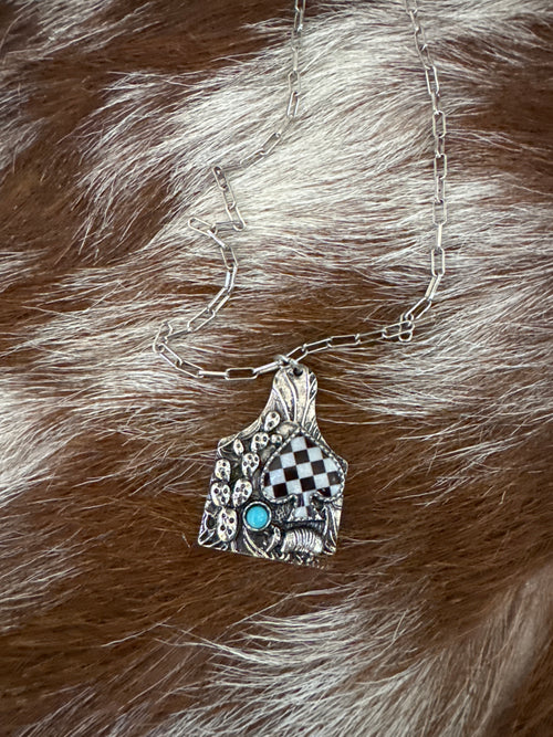 Checker Spade Cattle Tag Necklace