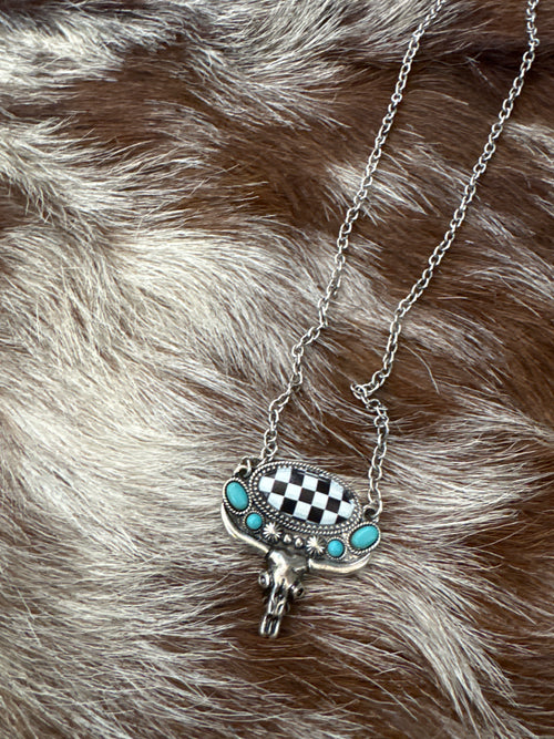 Bull Skull w/ Stone Necklace