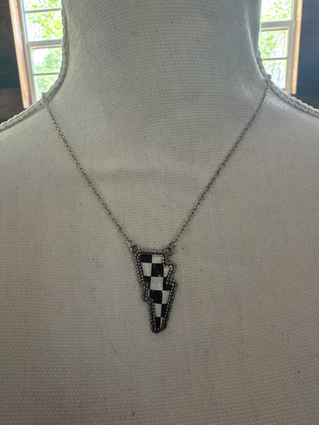 Punchy Checker Bolt Necklace