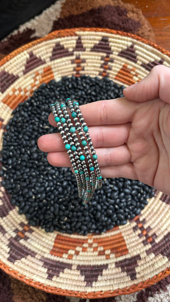 4MM TURQUOISE & STERLING SILVER PEARL NECKLACE