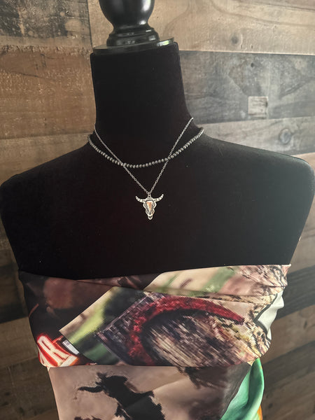 Layered Bull Skull Pendant Necklace