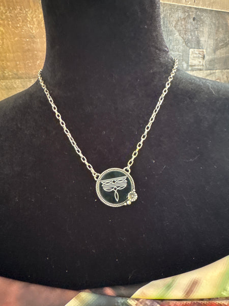 Western Boot Stitch Circle Necklace - Black