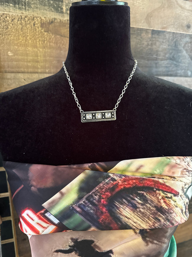 Western Rhinestone Bar Necklace