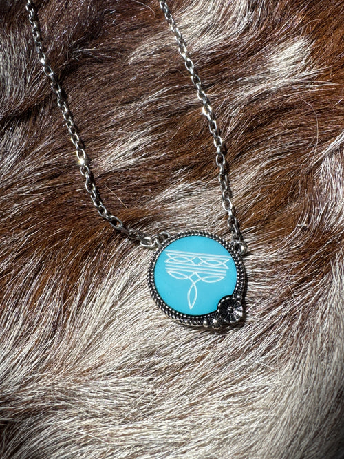 Boot Stitch Circle Necklace - Turq.