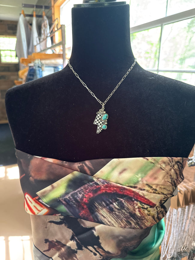 Checkered Lightning Bolt Necklace