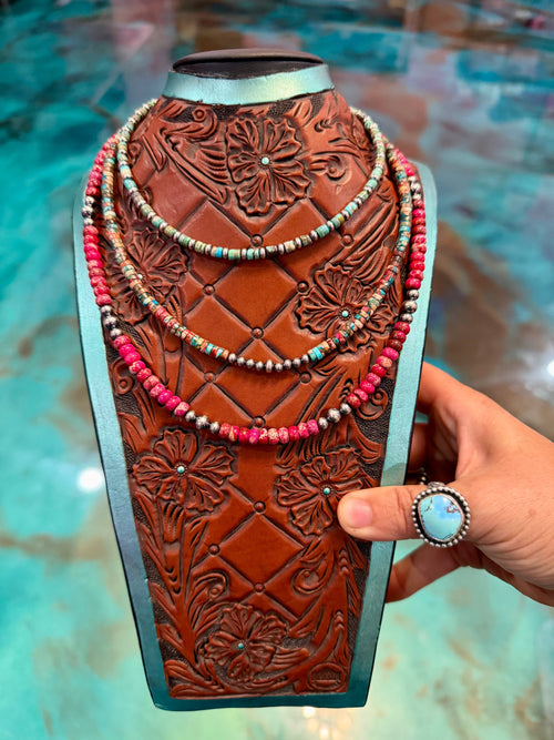 Turquoise & Pink Dahlia Necklace Stack (3-Piece Set