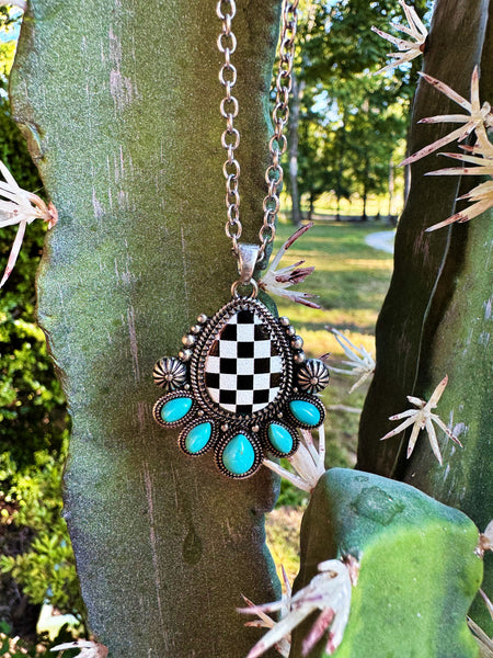 Checker Teardrop Necklace