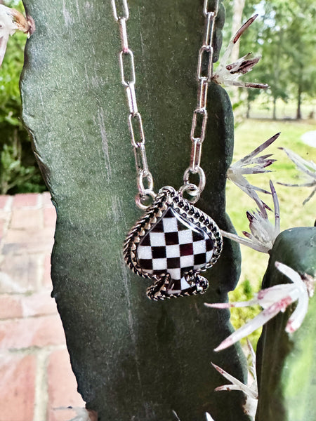 Checker Spade Necklace - Turq