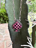 Checker Spade Necklace - Pink