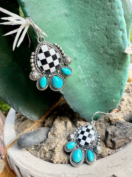 Checkered Bolt Turquoise Earrings