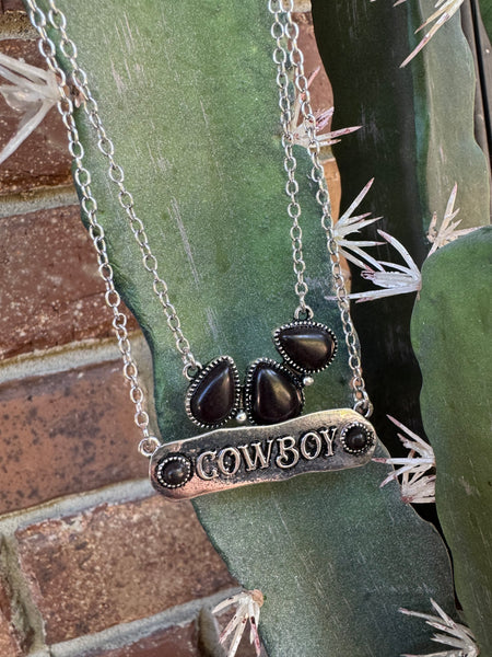 Desert Scene Longhorn Bar Necklace