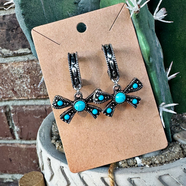 Turquoise Bow Hoop Style Earrings